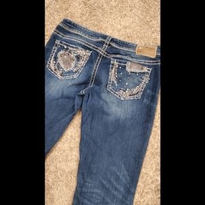 Women's Silver Jeans 29 x 33 Aiko Boot Cut Embellished Stud Jewel Pockets EUC
